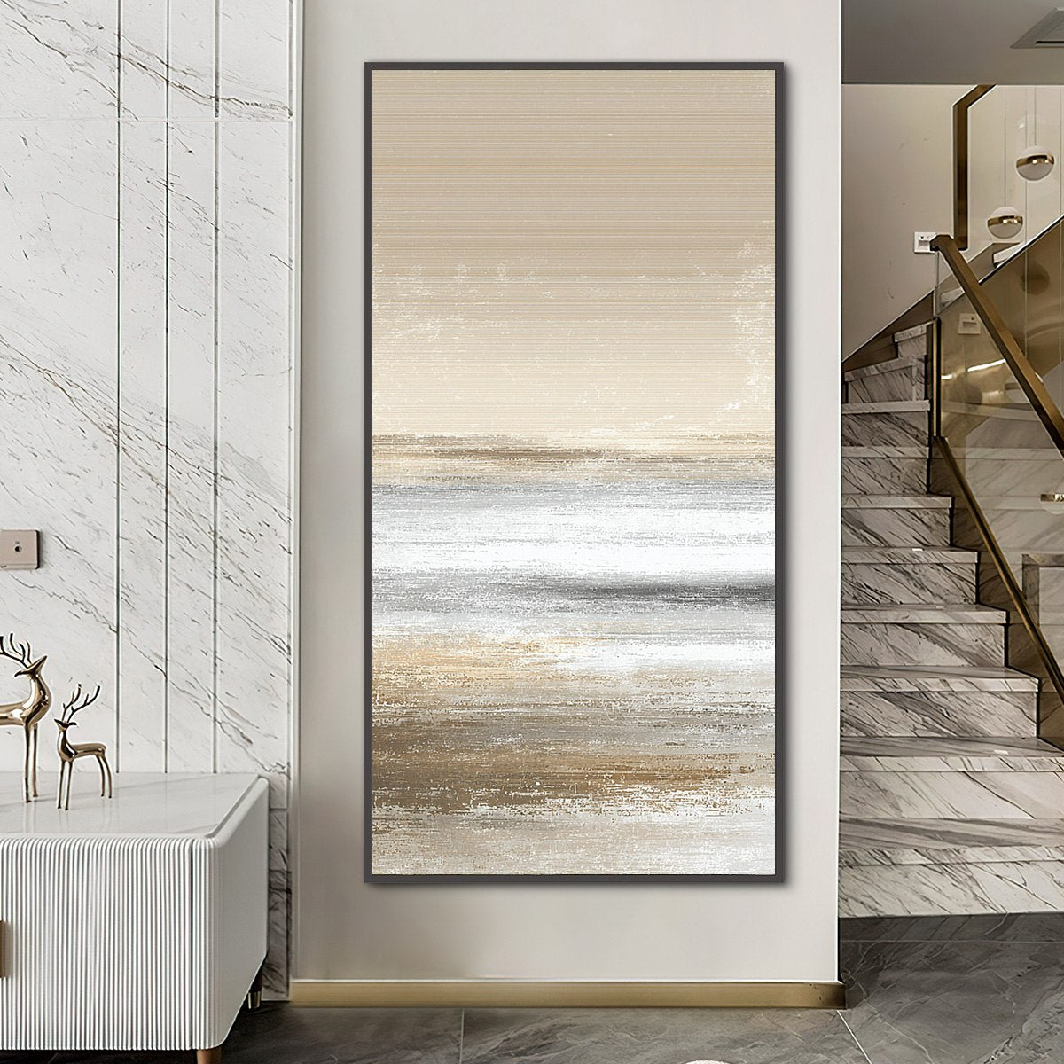 SANDSTONE SERENITY: Minimalist Textured Abstract Seascape Painting