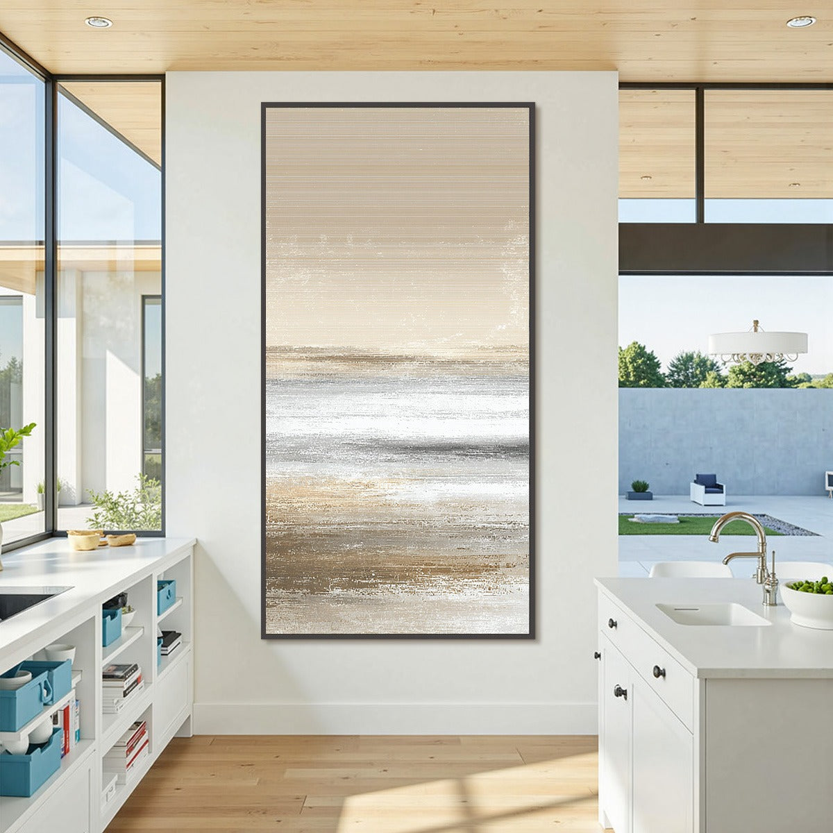 SANDSTONE SERENITY: Minimalist Textured Abstract Seascape Painting