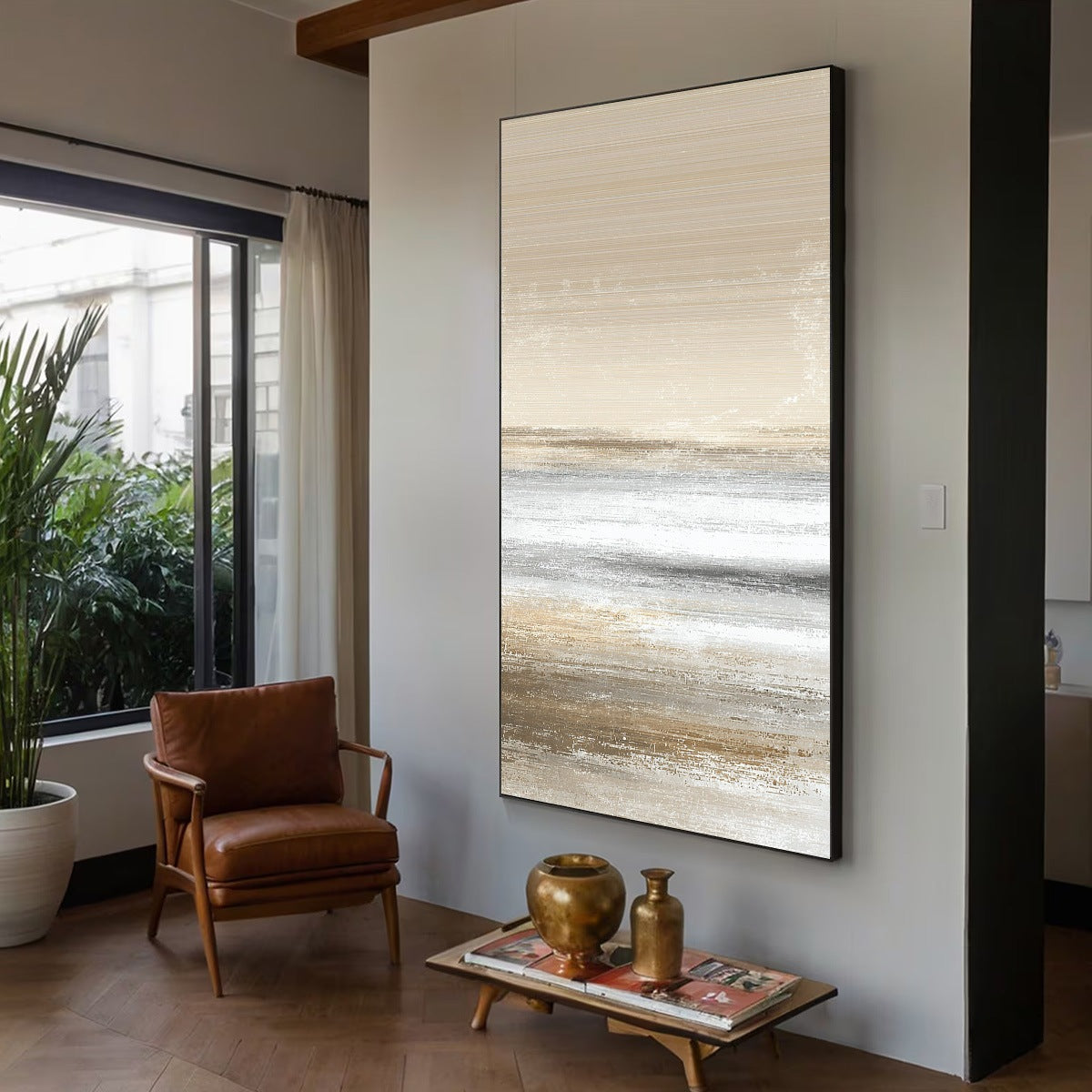 SANDSTONE SERENITY: Minimalist Textured Abstract Seascape Painting