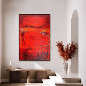 Original handmade Scarlet Horizon large red abstract oil painting, modern wall art