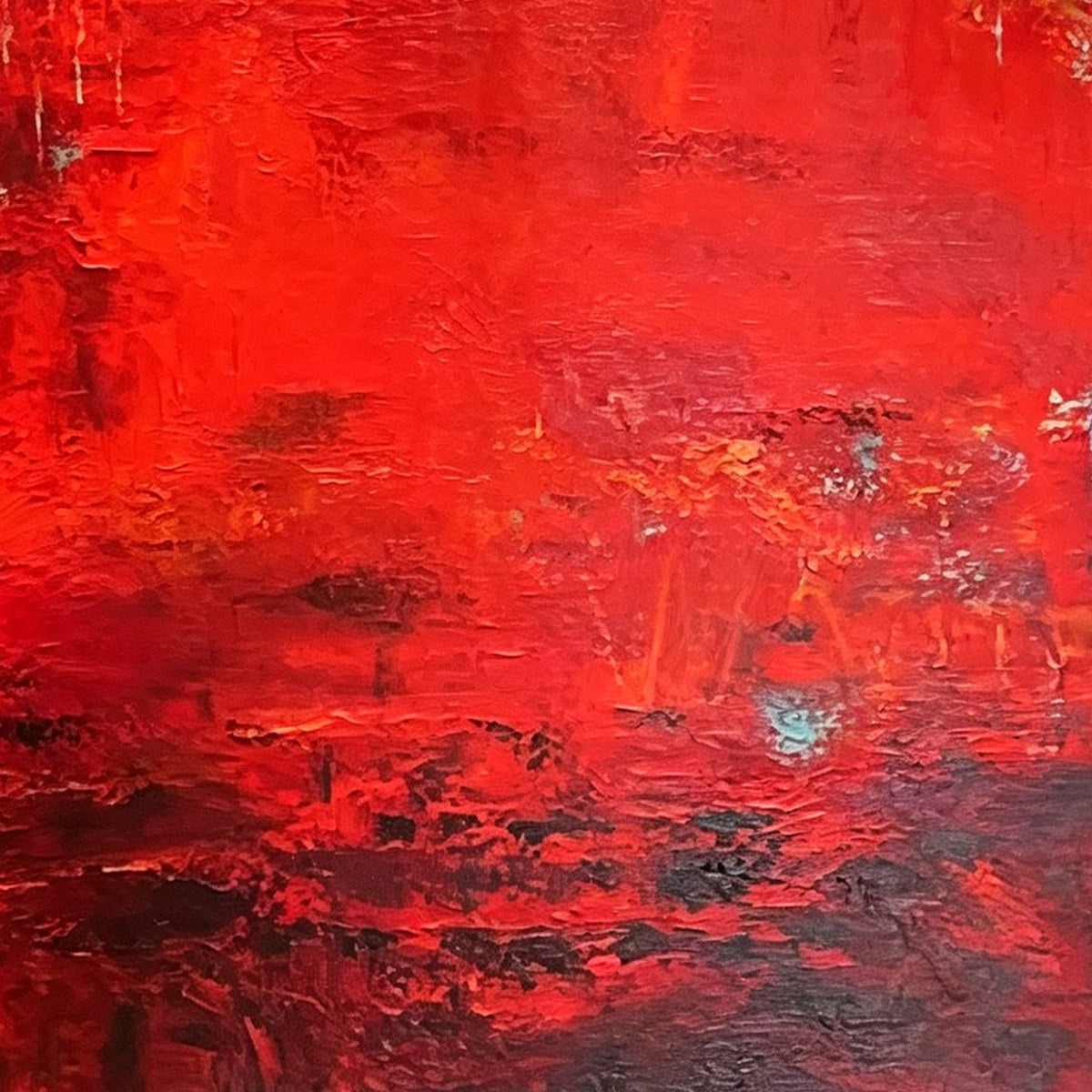 Scarlet Horizon | Vertical Red Abstract Oil Painting – MontCarta
