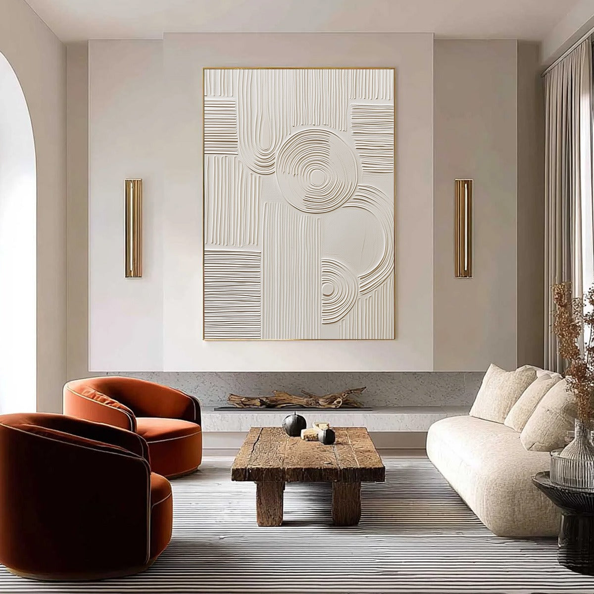 SCULPTED SERENITY: Textured Beige Minimalist Wabi Sabi Wall Art