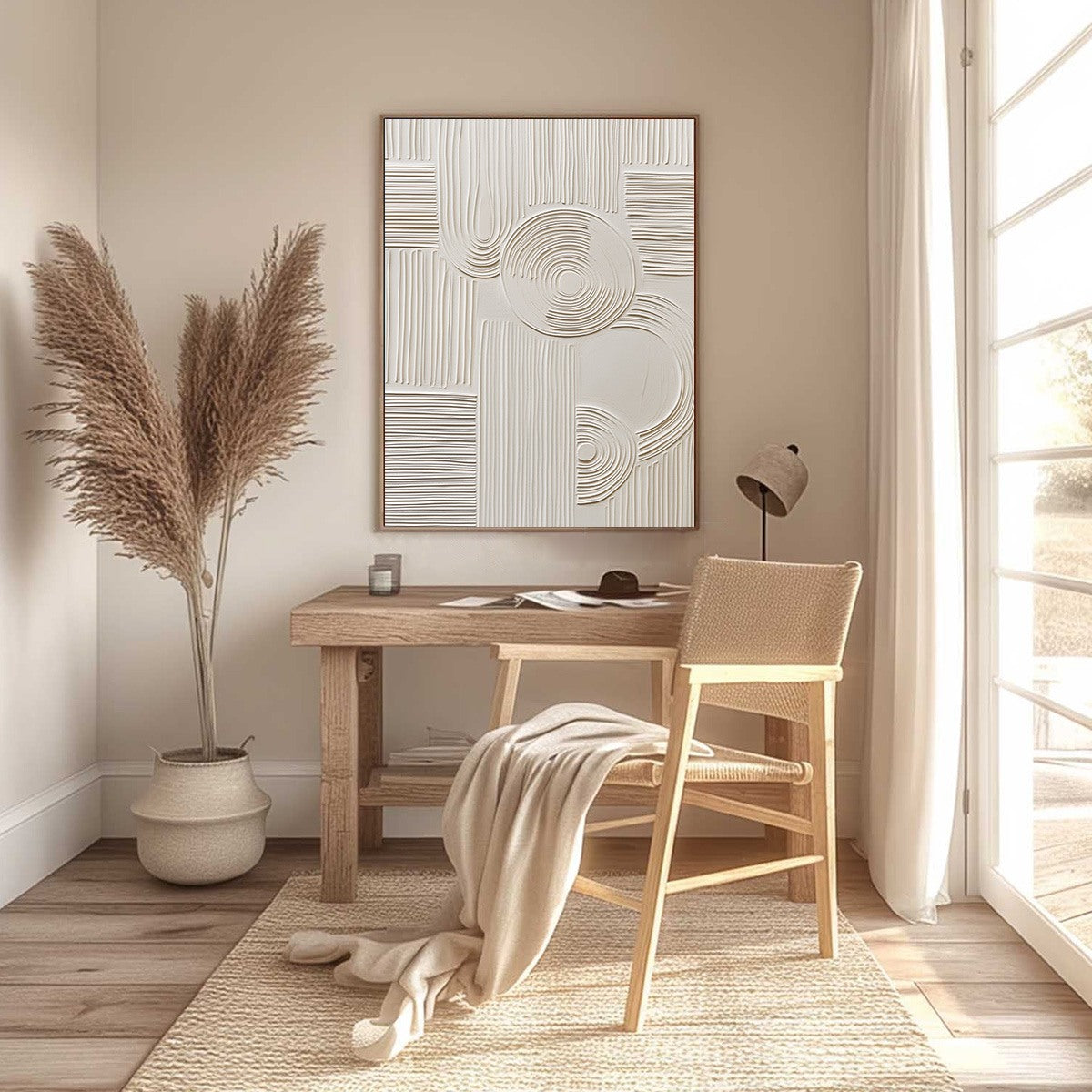 SCULPTED SERENITY: Textured Beige Minimalist Wabi Sabi Wall Art