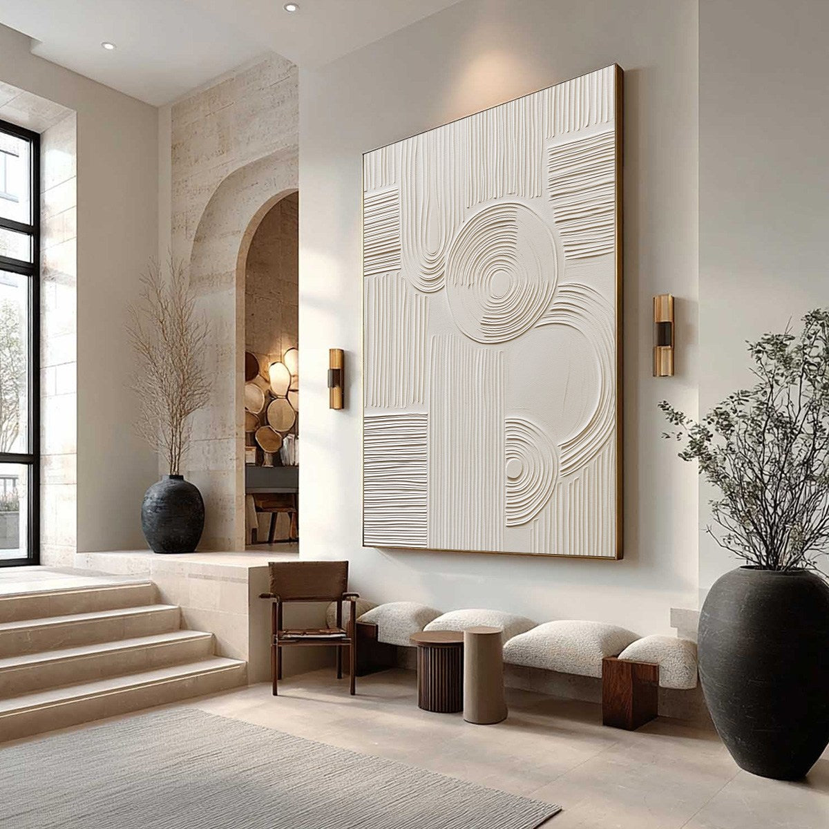 SCULPTED SERENITY: Textured Beige Minimalist Wabi Sabi Wall Art