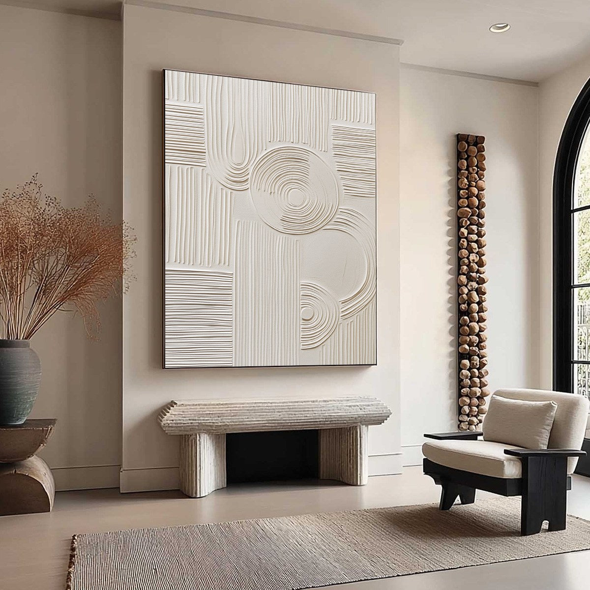 SCULPTED SERENITY: Textured Beige Minimalist Wabi Sabi Wall Art