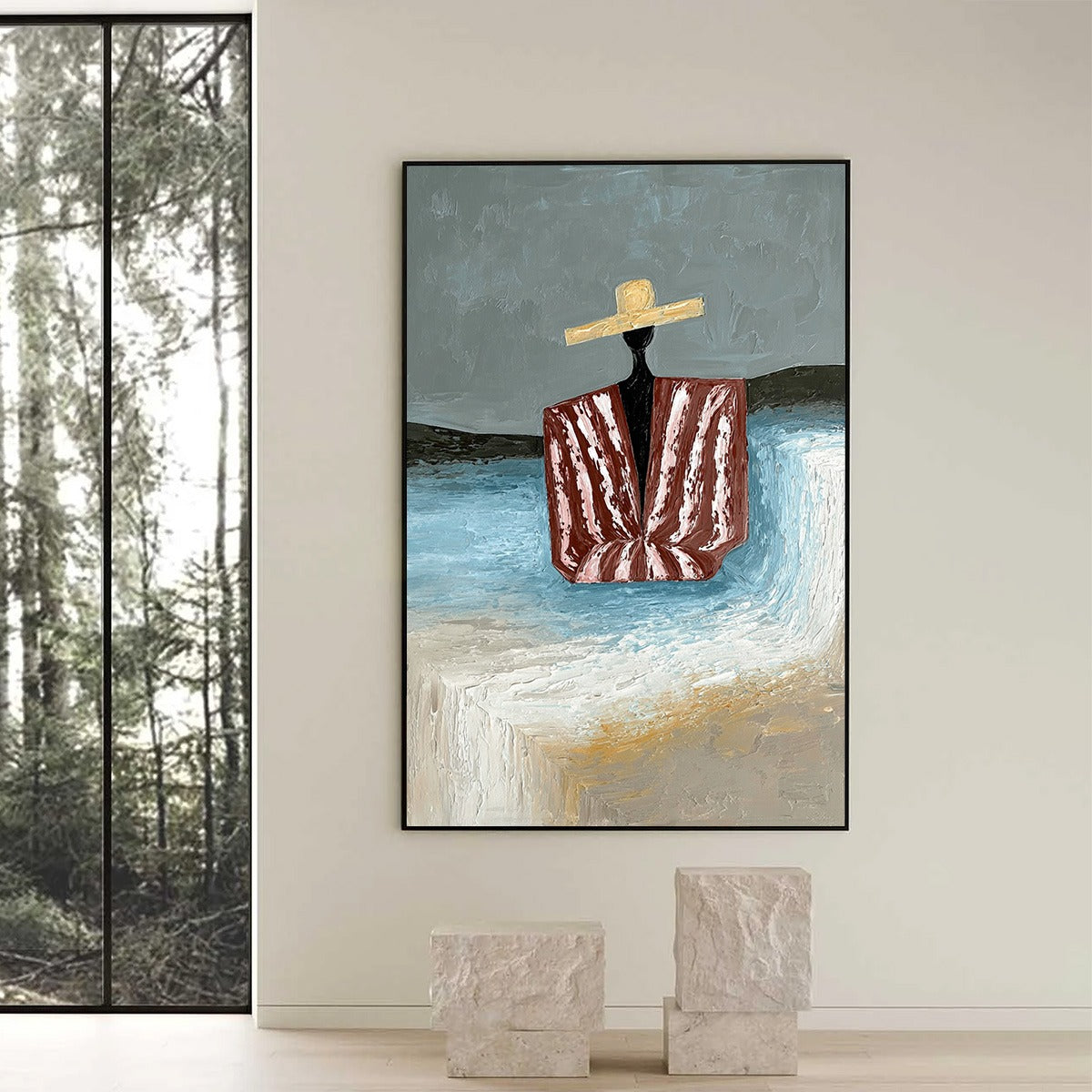 SEASIDE REVERIE: Textured Abstract Figurative Painting by the Sea