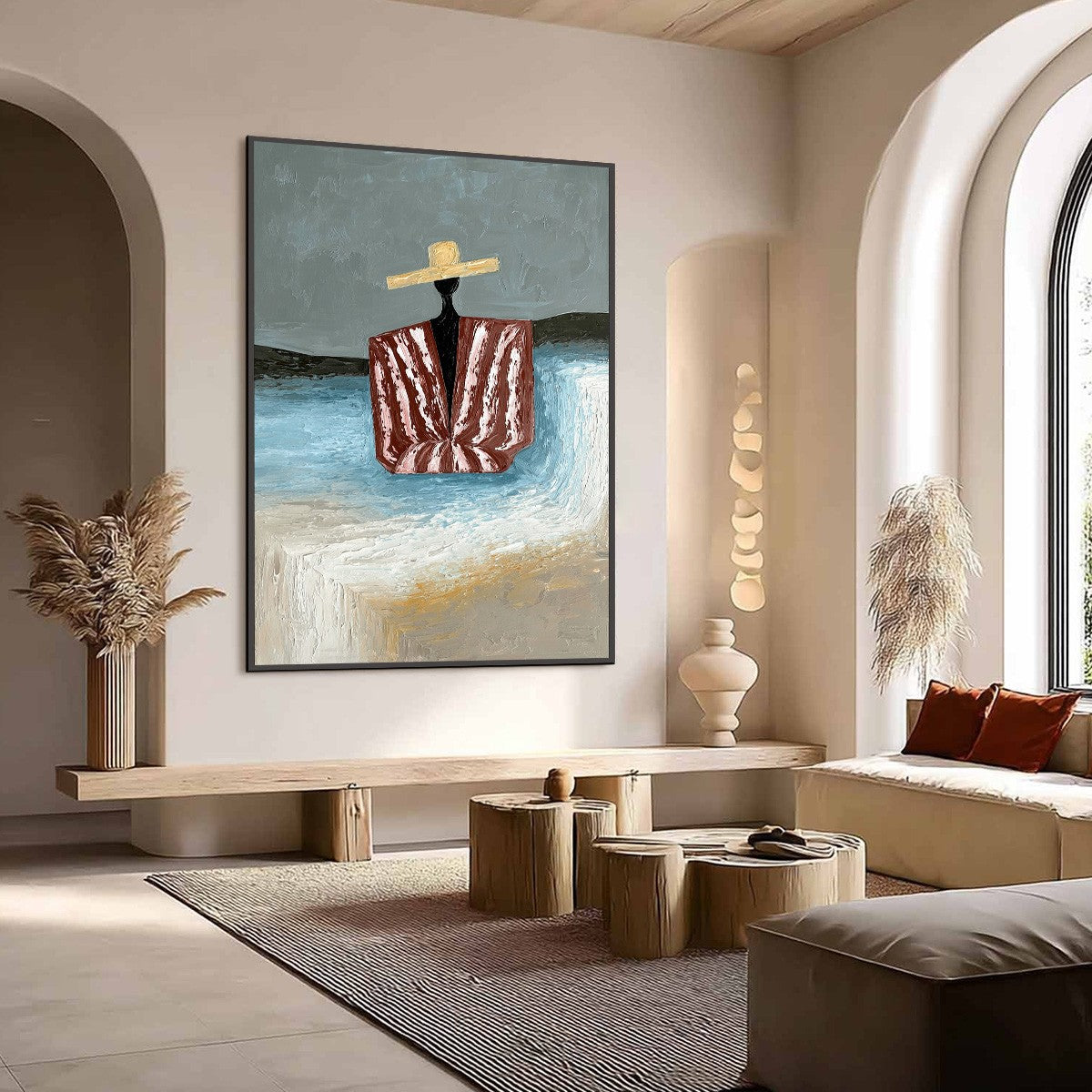 SEASIDE REVERIE: Textured Abstract Figurative Painting by the Sea