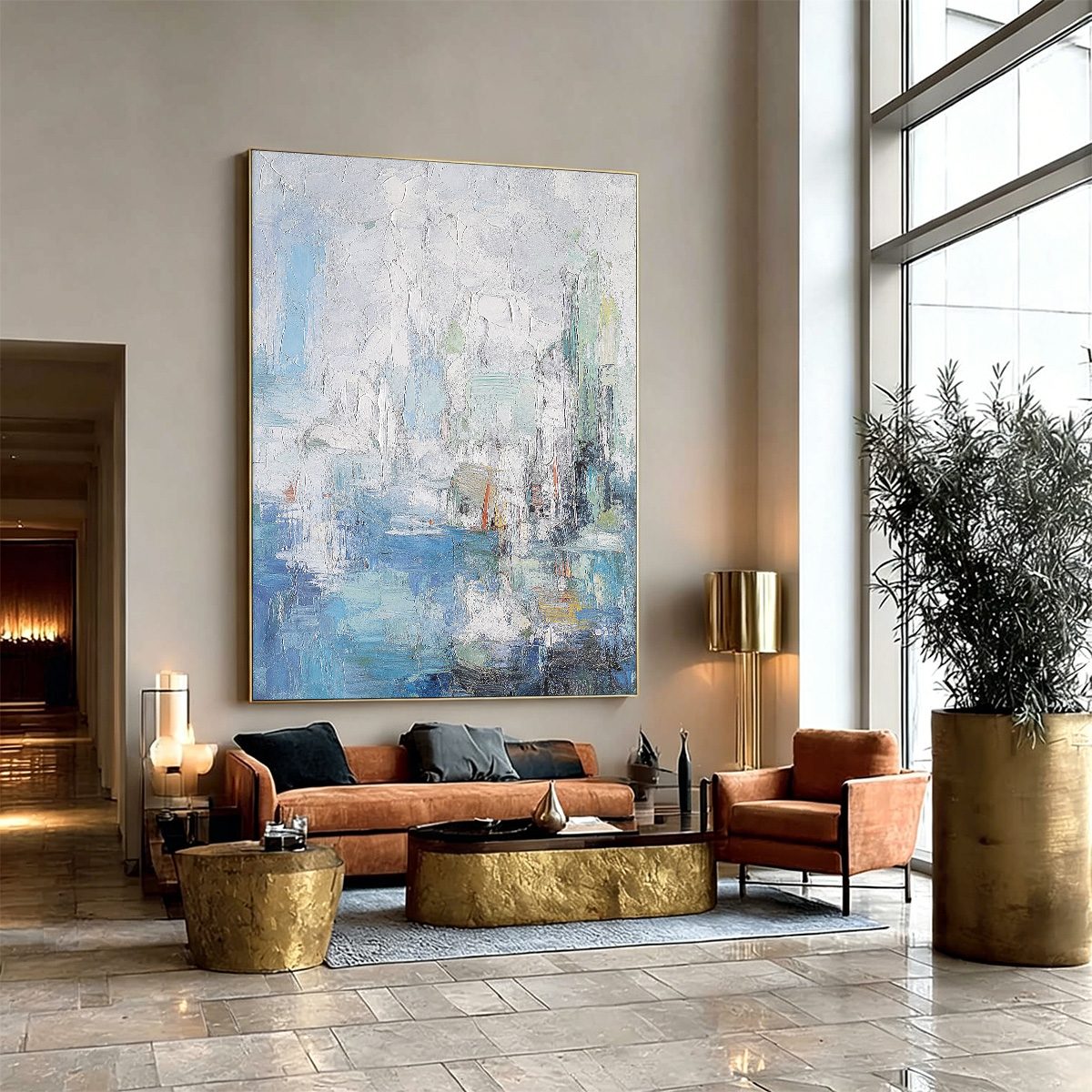 SEASIDE REVERIE: Textured Abstract Painting of a Coastal City
