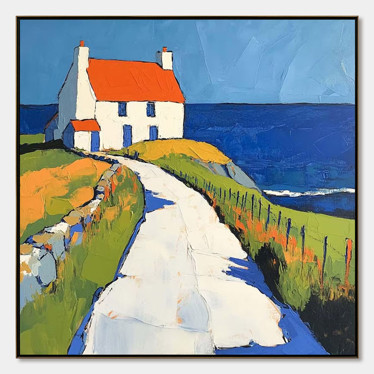 SEASIDE COTTAGE Impasto Coastal Landscape Oil Painting