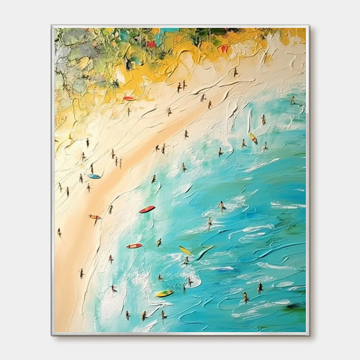 Impasto Beach Scene Oil Painting with Figures