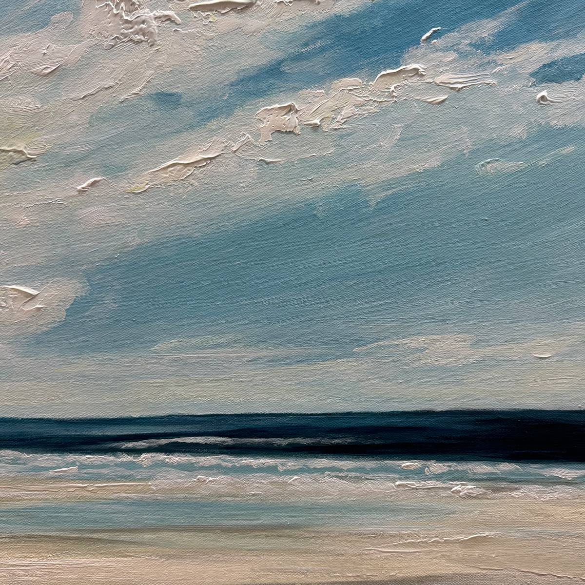 SEASIDE SERENITY: Textured Coastal Beach Oil Painting