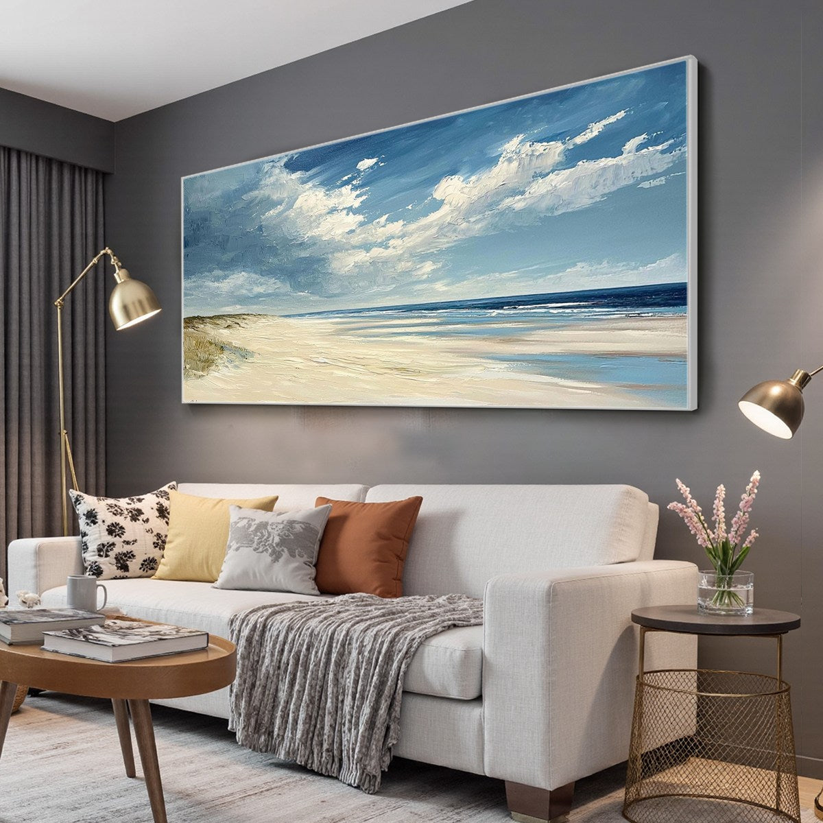 SEASIDE SERENITY: Textured Coastal Beach Oil Painting