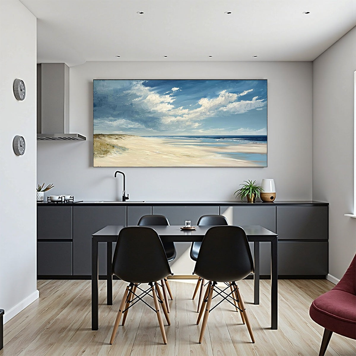 SEASIDE SERENITY: Textured Coastal Beach Oil Painting