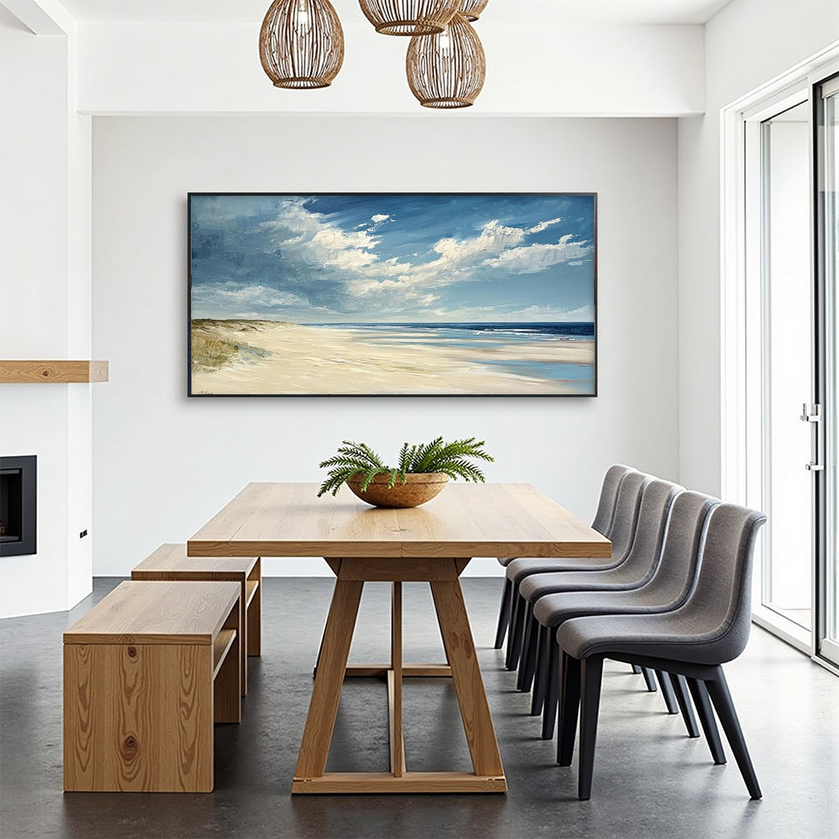 SEASIDE SERENITY: Textured Coastal Beach Oil Painting