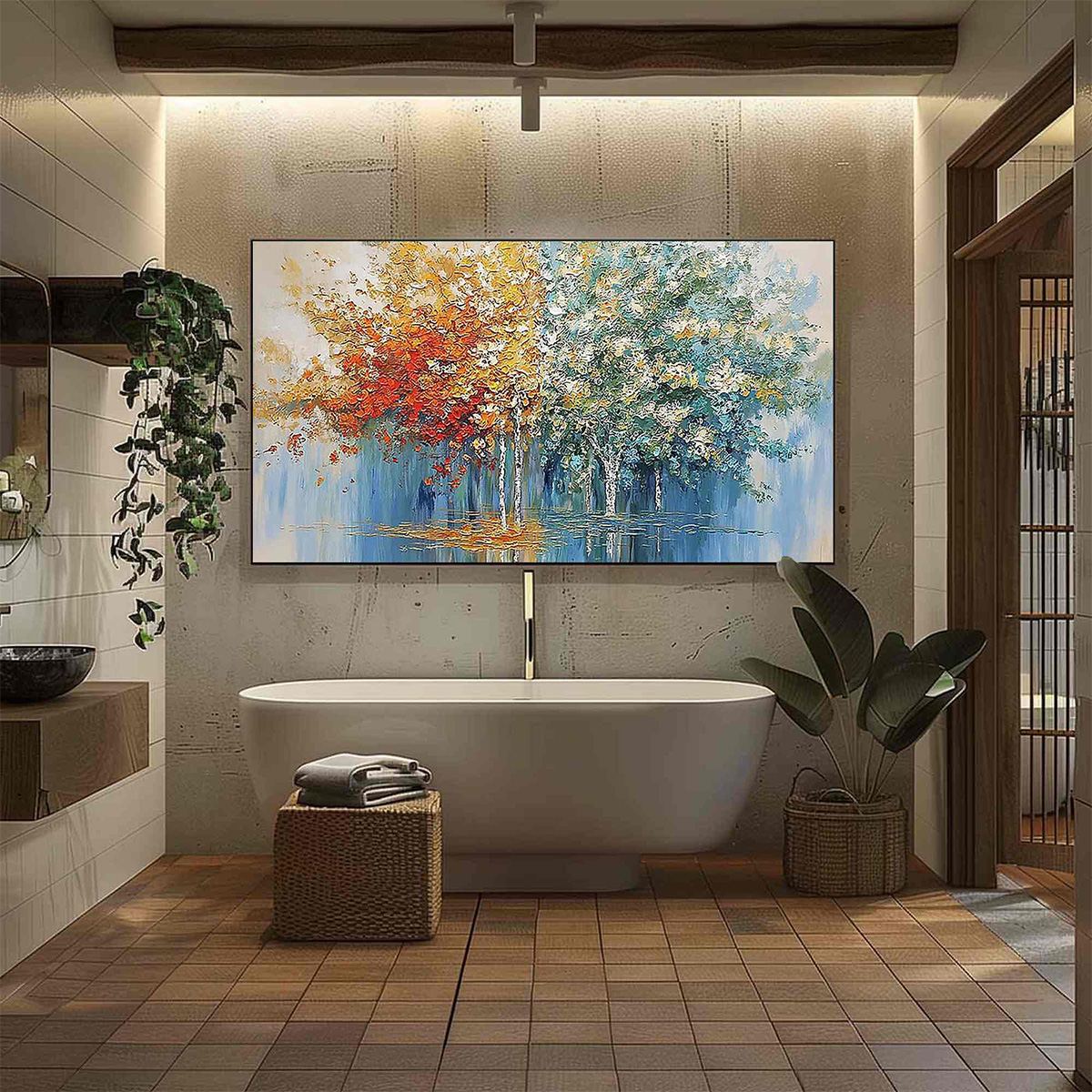 SEASONAL EMBRACE: Textured Palette Knife Forest Reflection Painting