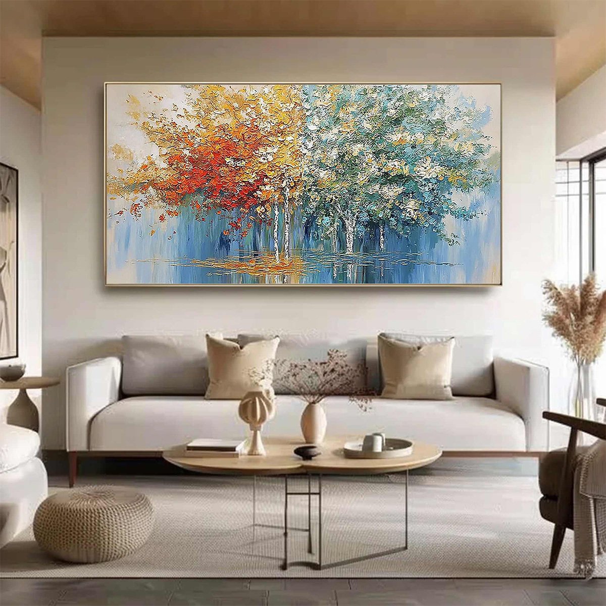 SEASONAL EMBRACE: Textured Palette Knife Forest Reflection Painting