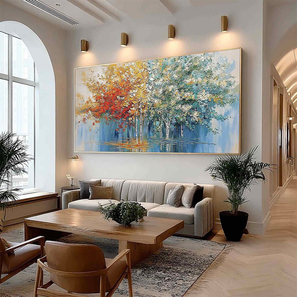 SEASONAL EMBRACE: Textured Palette Knife Forest Reflection Painting