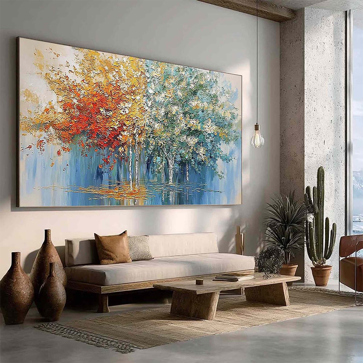 SEASONAL EMBRACE: Textured Palette Knife Forest Reflection Painting