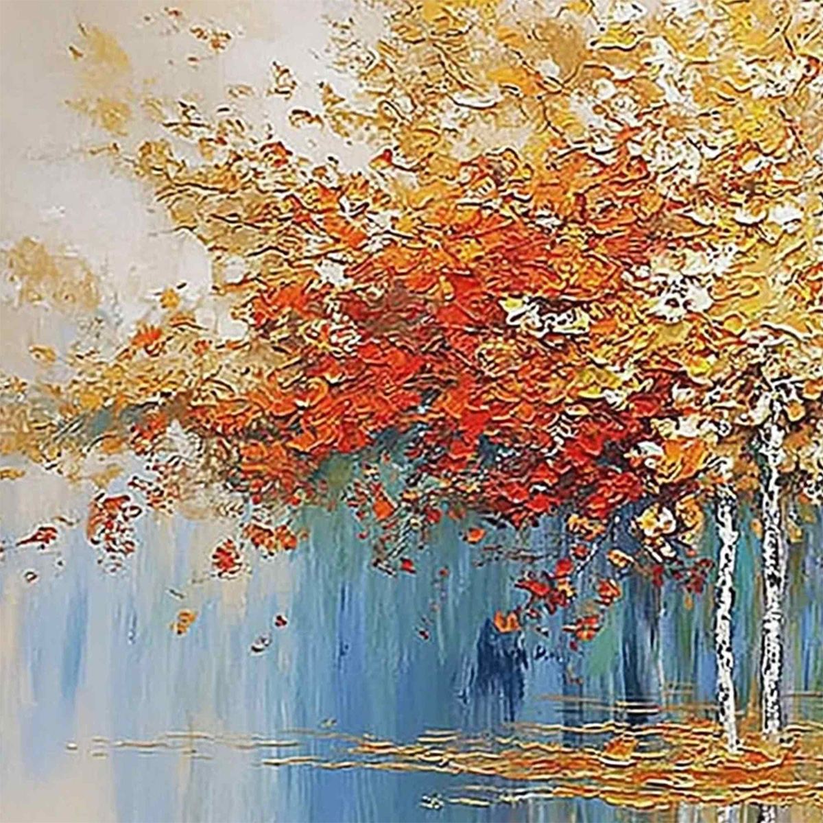 SEASONAL EMBRACE: Textured Palette Knife Forest Reflection Painting