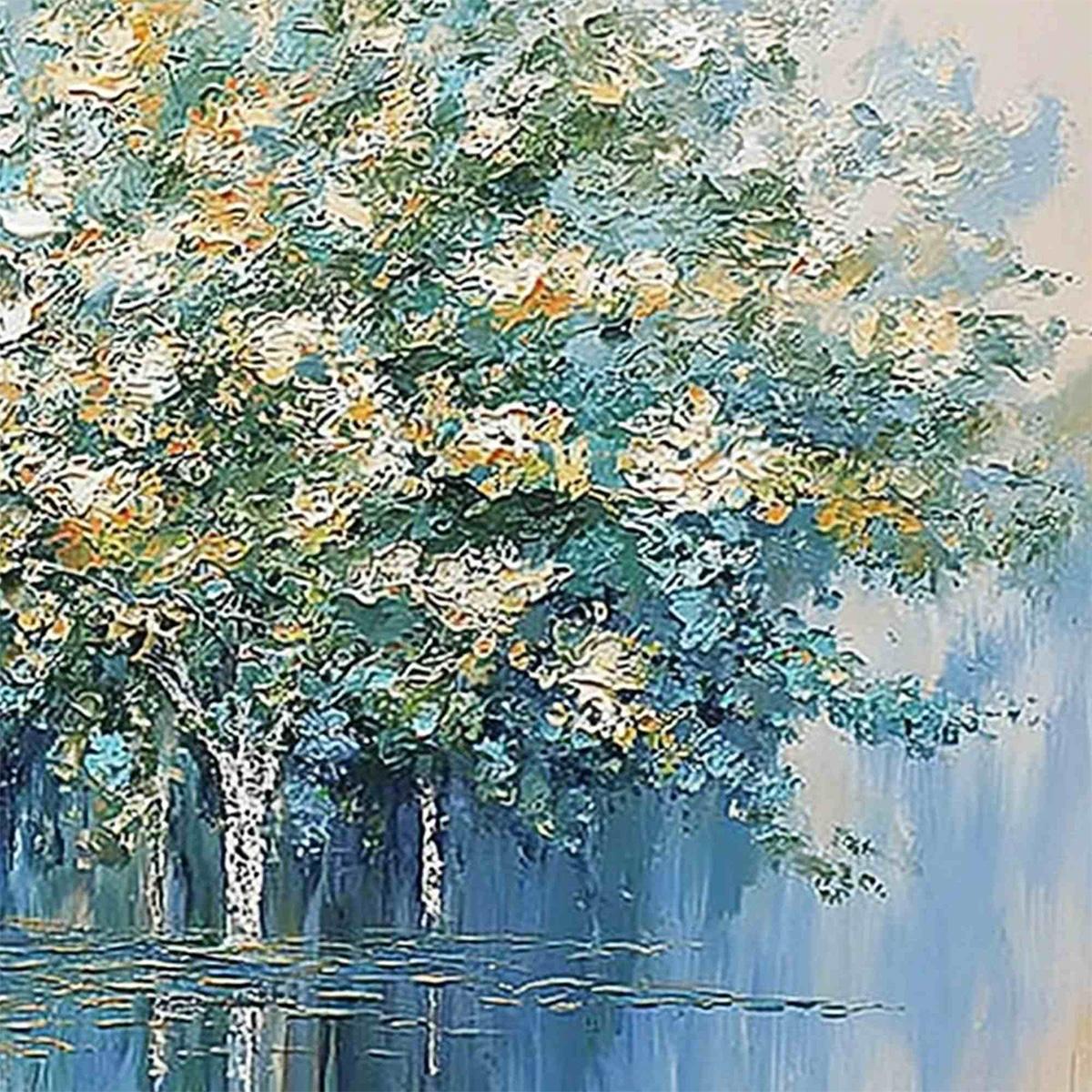 SEASONAL EMBRACE: Textured Palette Knife Forest Reflection Painting