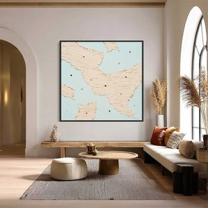 Textured minimalist abstract painting "SERENDIPITY" with blush impasto & jewel accents.