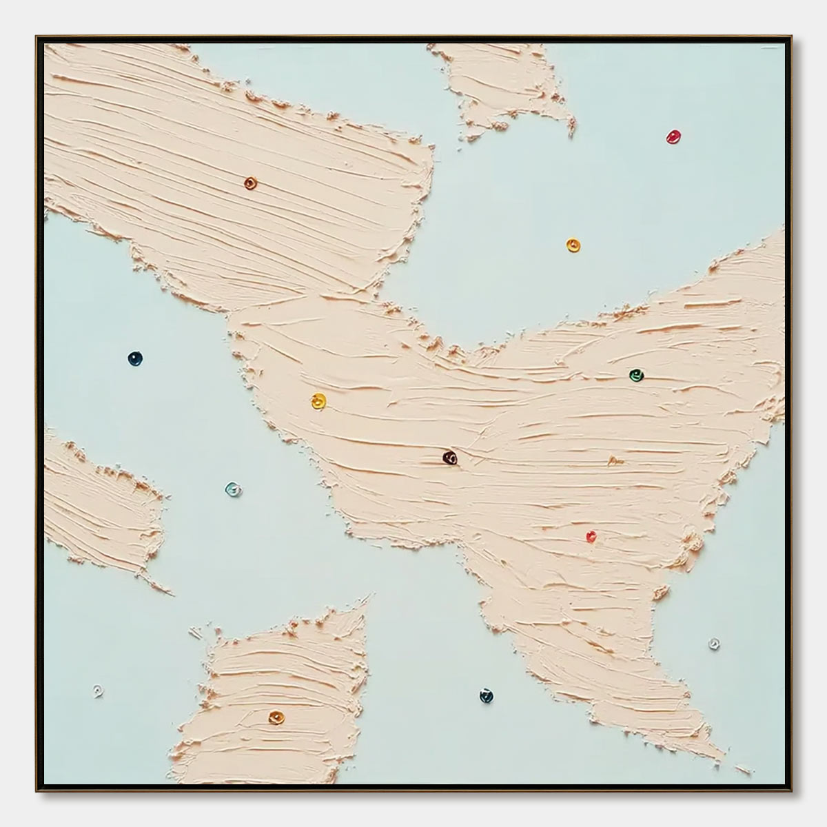 Modern wall art: Textured blush pink impasto original painting with colorful jewel accents.
