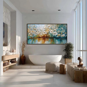 SERENE BLOOMS: Textured Floral Landscape Impasto Oil Painting