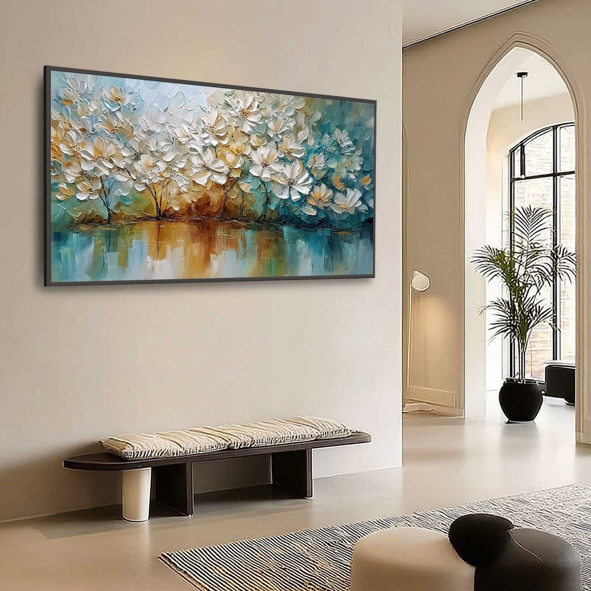 SERENE BLOOMS: Textured Floral Landscape Impasto Oil Painting