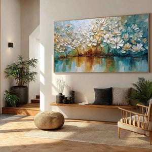 SERENE BLOOMS: Textured Floral Landscape Impasto Oil Painting