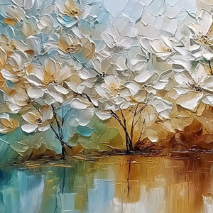 SERENE BLOOMS: Textured Floral Landscape Impasto Oil Painting