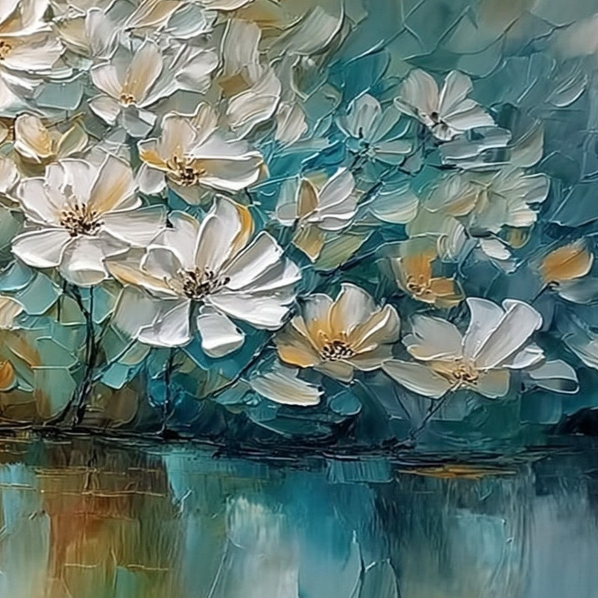 SERENE BLOOMS: Textured Floral Landscape Impasto Oil Painting