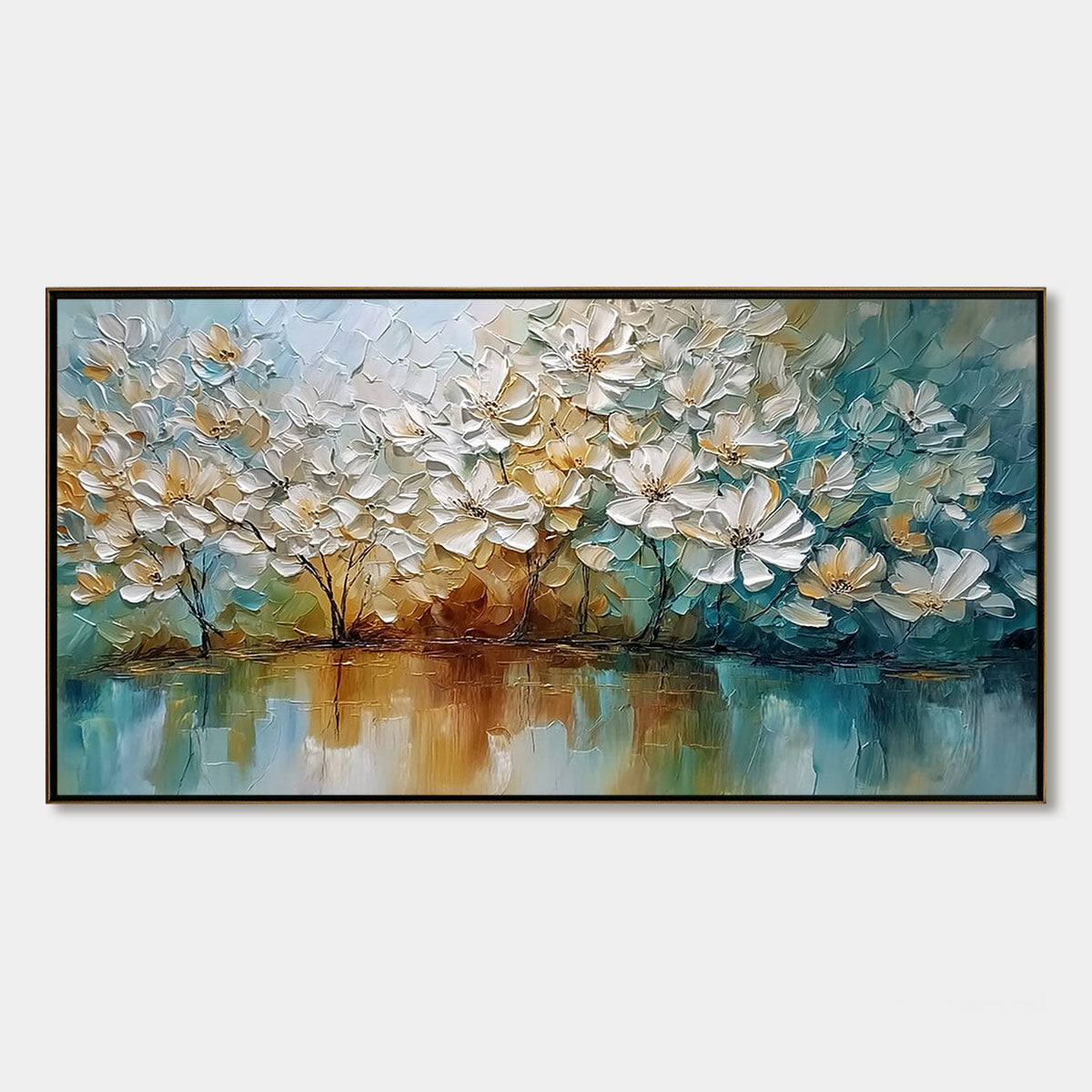 SERENE BLOOMS: Textured Floral Landscape Impasto Oil Painting
