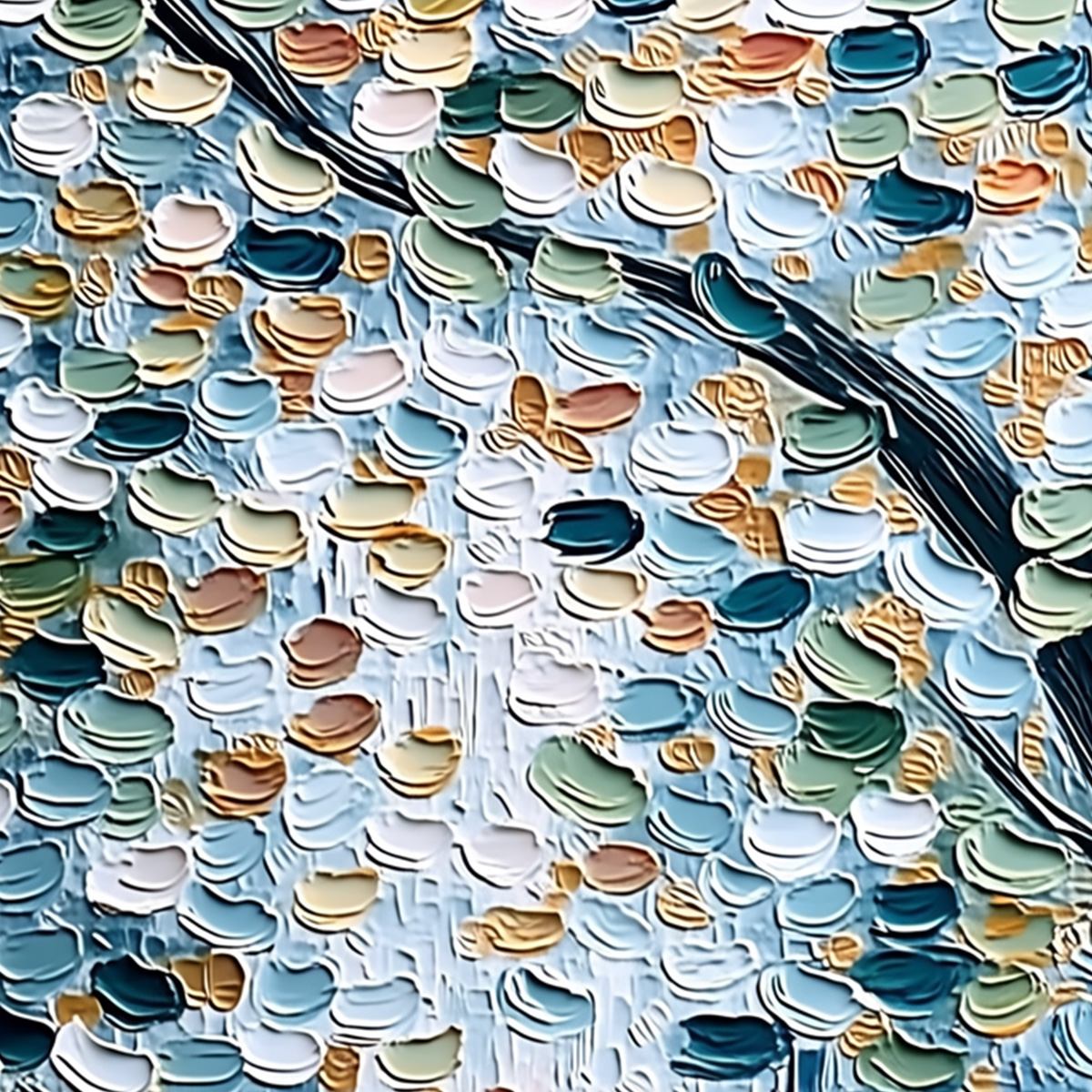 SERENE CASCADE: Textured Abstract Impasto Painting of Falling Leaves