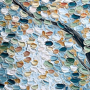 SERENE CASCADE: Textured Abstract Impasto Painting of Falling Leaves