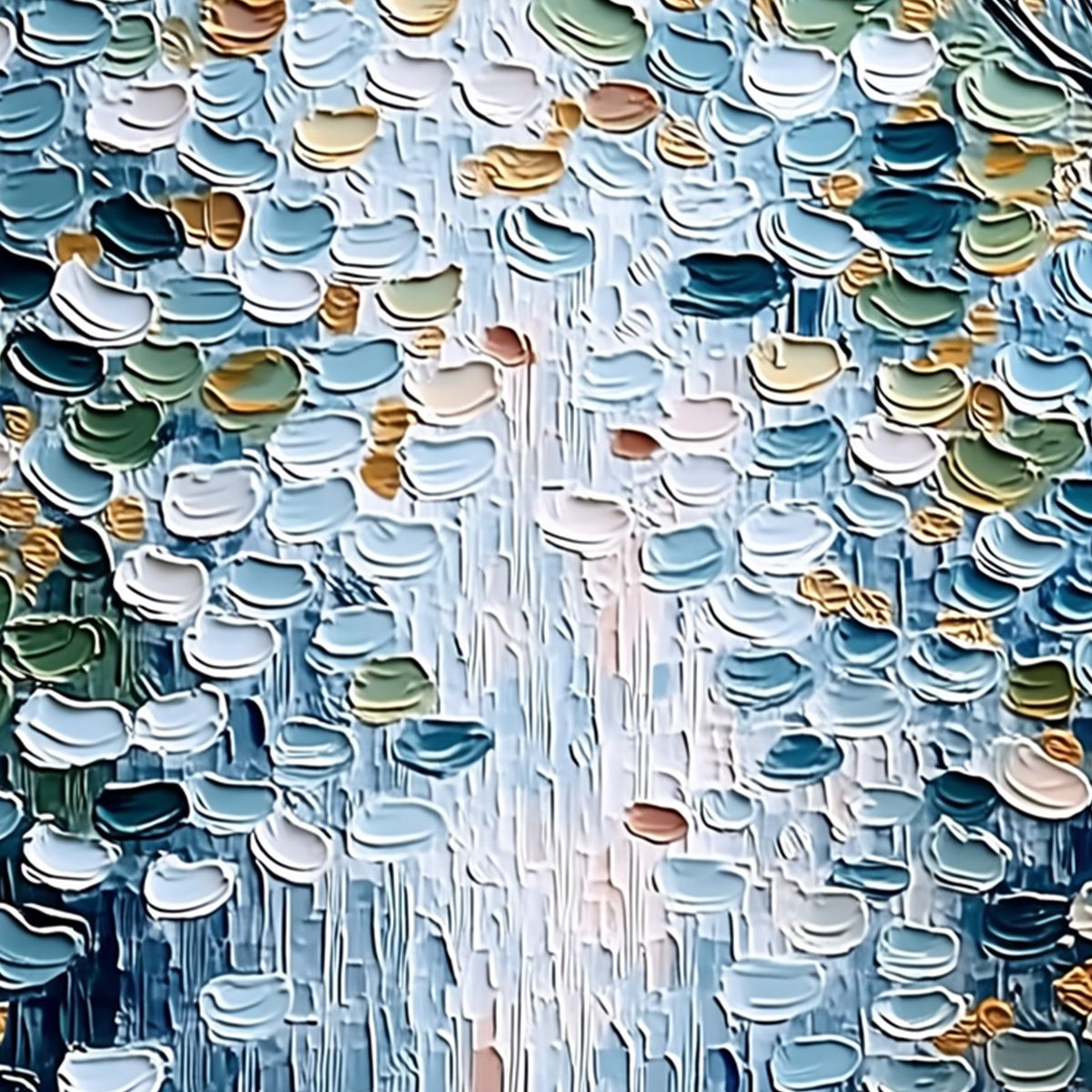 SERENE CASCADE: Textured Abstract Impasto Painting of Falling Leaves