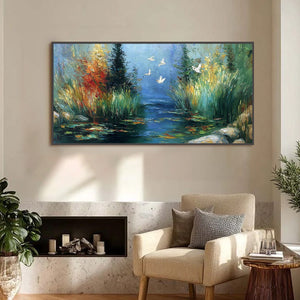 SERENE FLIGHT: Textured Impasto Landscape Painting of a River Sanctuary