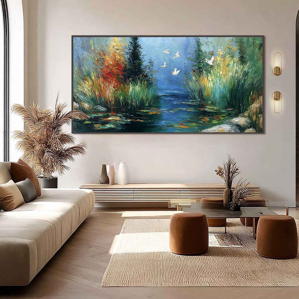 SERENE FLIGHT: Textured Impasto Landscape Painting of a River Sanctuary