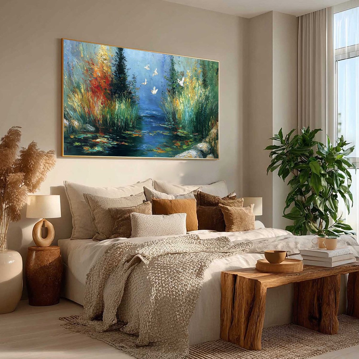 SERENE FLIGHT: Textured Impasto Landscape Painting of a River Sanctuary