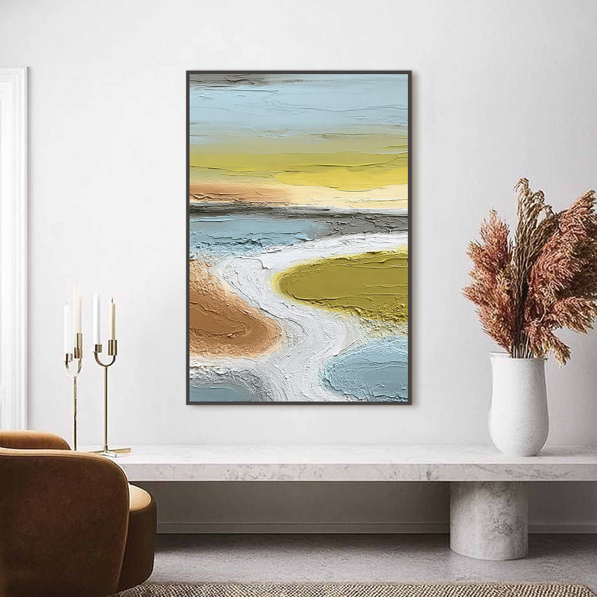 SERENE PATH: Textured Wabi-Sabi Abstract River Landscape