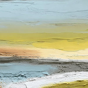 Serene Path original impasto abstract modern wall art, Wabi-Sabi landscape blues & yellows.