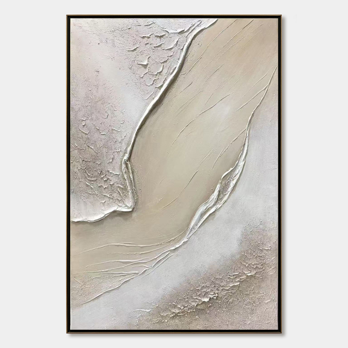 Ready to Ship ｜Serene Pathways: Minimalist Beige Impasto Oil Wall Art