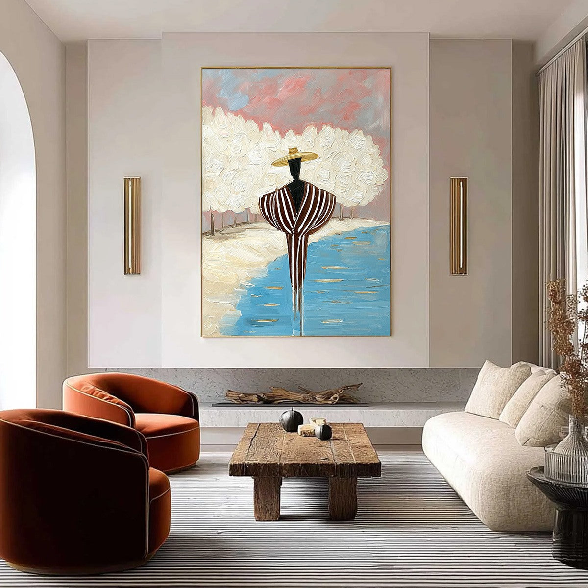 SERENE REFLECTION: Textured Figurative Painting of a Person by the Water