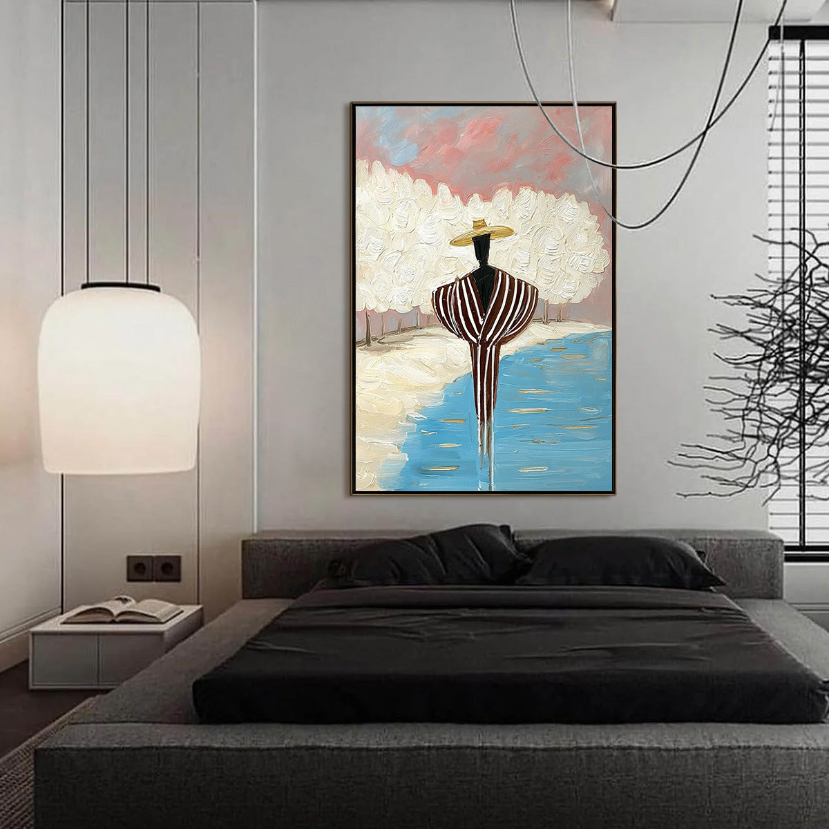 SERENE REFLECTION: Textured Figurative Painting of a Person by the Water