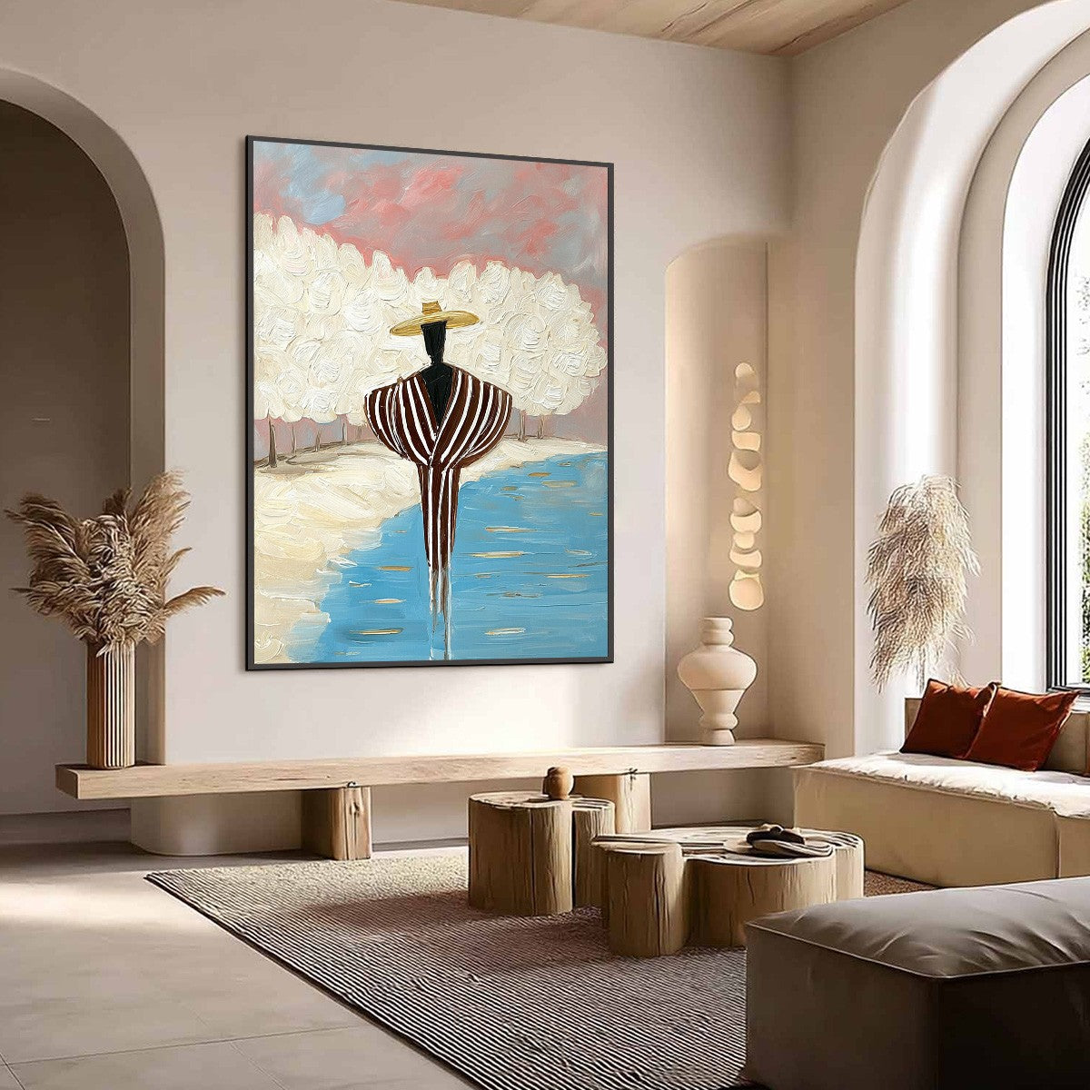 SERENE REFLECTION: Textured Figurative Painting of a Person by the Water