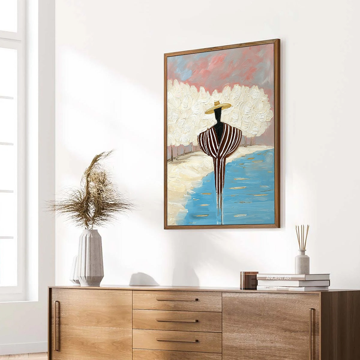 SERENE REFLECTION: Textured Figurative Painting of a Person by the Water