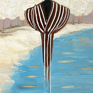 SERENE REFLECTION: Textured Figurative Painting of a Person by the Water