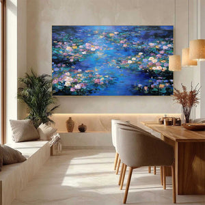 SERENE REFLECTIONS: Impressionistic Textured Water Lily Pond Oil Painting