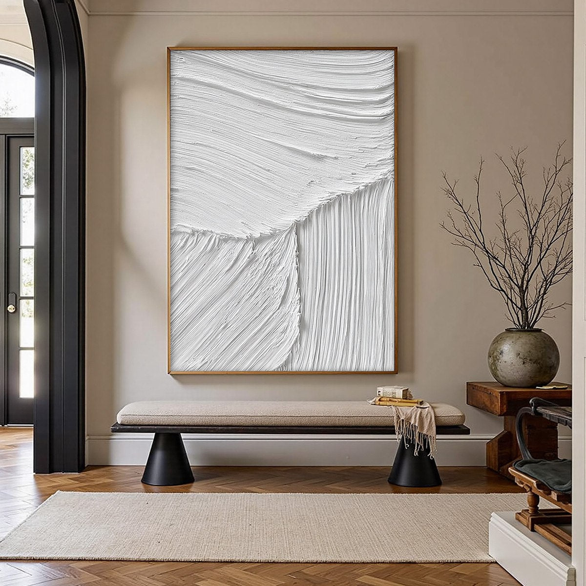 SERENE RIFT: Large Textured White Minimalist Abstract Painting