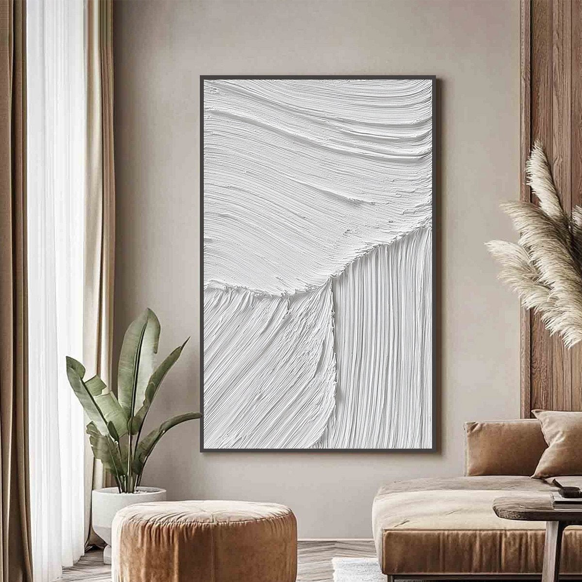 SERENE RIFT: Large Textured White Minimalist Abstract Painting