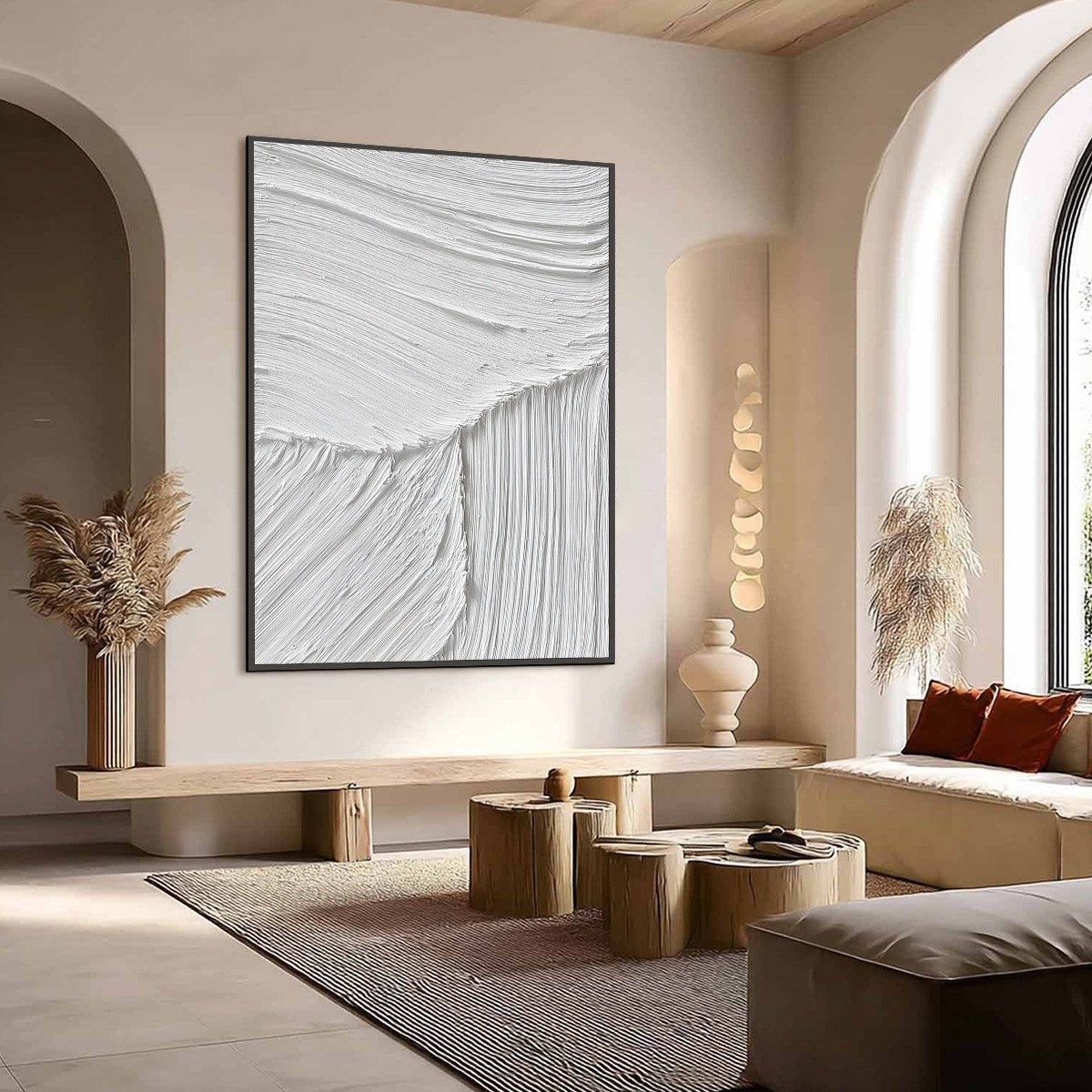 SERENE RIFT: Large Textured White Minimalist Abstract Painting